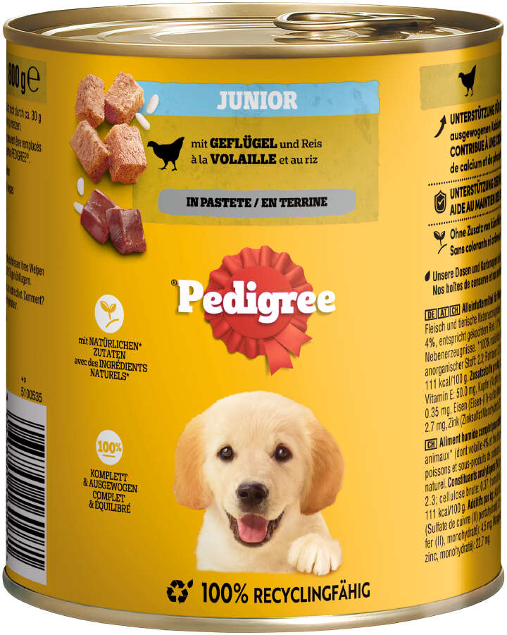 Pedigree Hunde-Nassfutter Junior mit Geflügel & Reis in Pastete